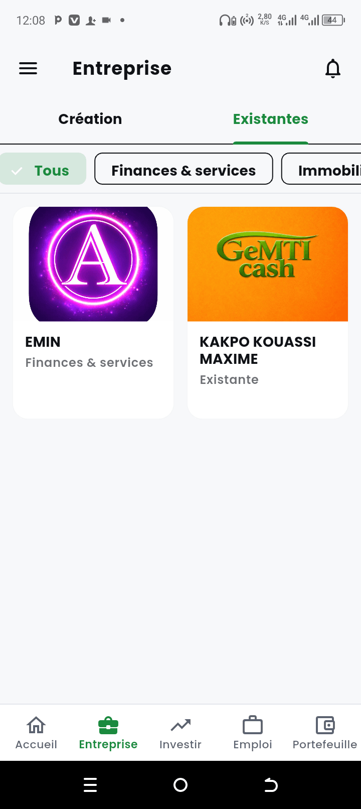 Écran Entreprises — projets africains à financer